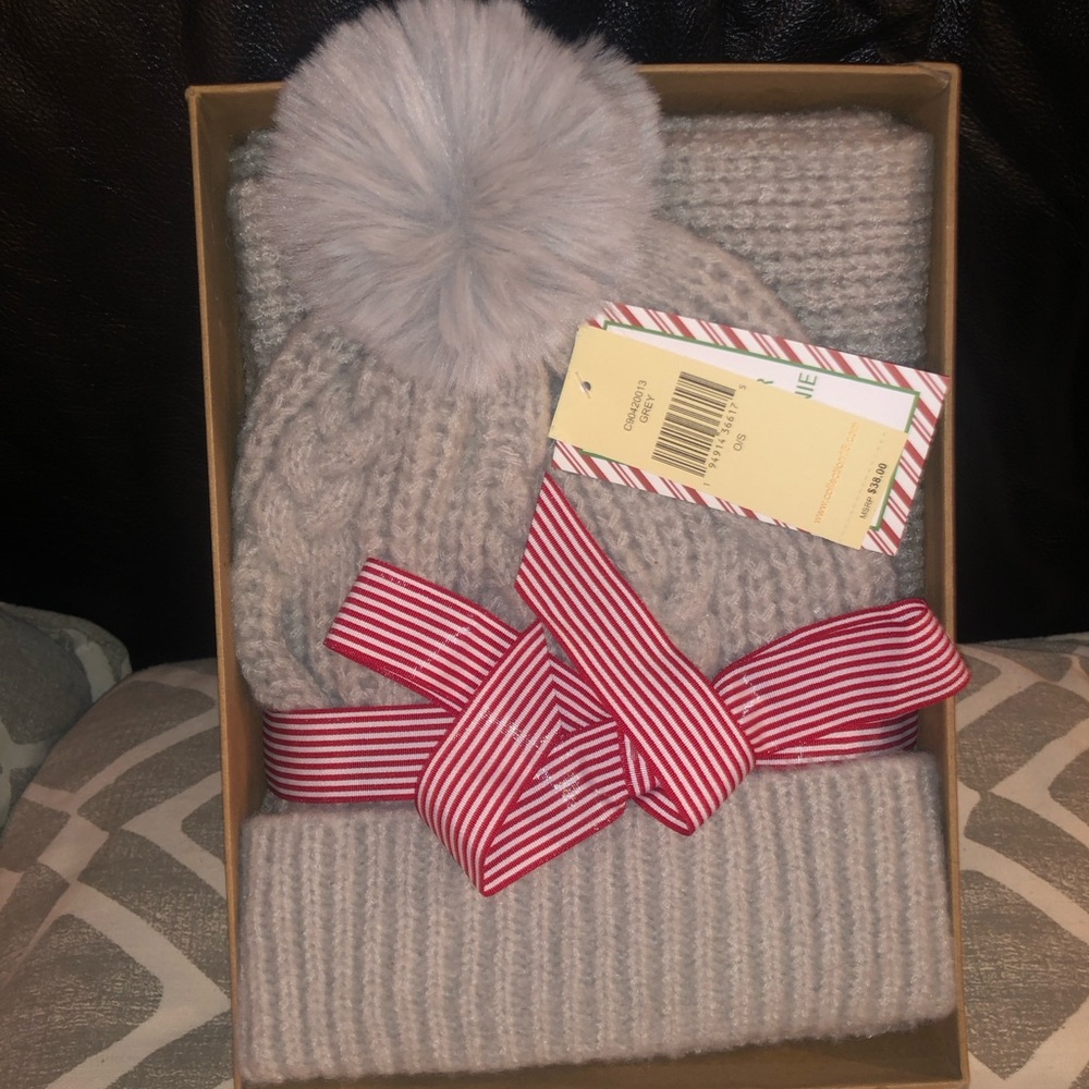 Macy's Gray Knit Scarf with Red Ribbon
